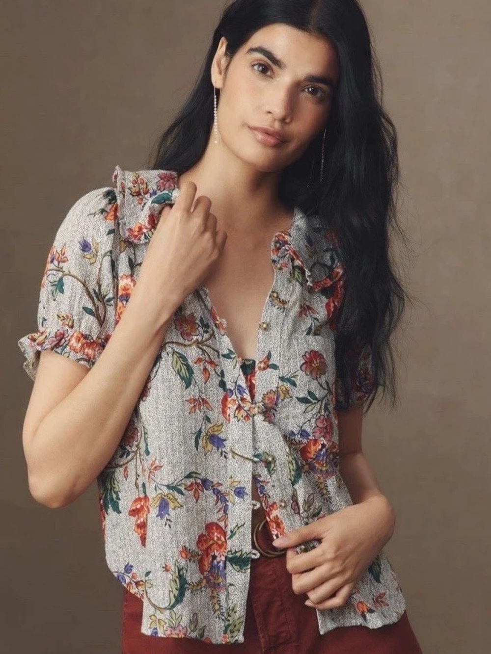 Pilcro $98 The Keira Floral Ruffle Button-Front Victorian